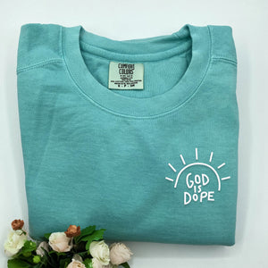 Comfort Color® Embroidered God Is Dope Shirt or Sweatshirt