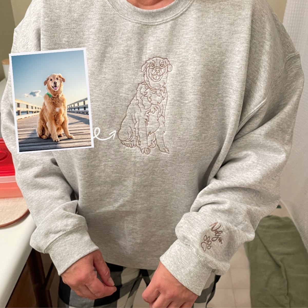 Custom Golden Retriever Outline T-Shirt - Minimalist Embroidered Pet Photo Line Art Tee & Name for Dog Parent