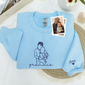 Custom Grammie Photo Line Art Embroidered Sweatshirt Hoodie - Personalized Mother's Day 2026 Gift for Gramdma