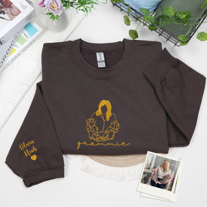 Custom Grammie Photo Line Art Embroidered Sweatshirt Hoodie - Personalized Mother's Day 2026 Gift for Gramdma