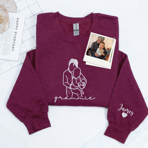 Custom Grammie Photo Line Art Embroidered Sweatshirt Hoodie - Personalized Mother's Day 2026 Gift for Gramdma