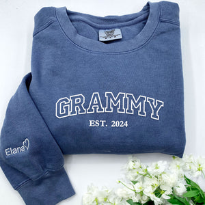 Comfort Color® Embroidered Grammy Shirt with Grandkids Names, Gift for Mother's Day