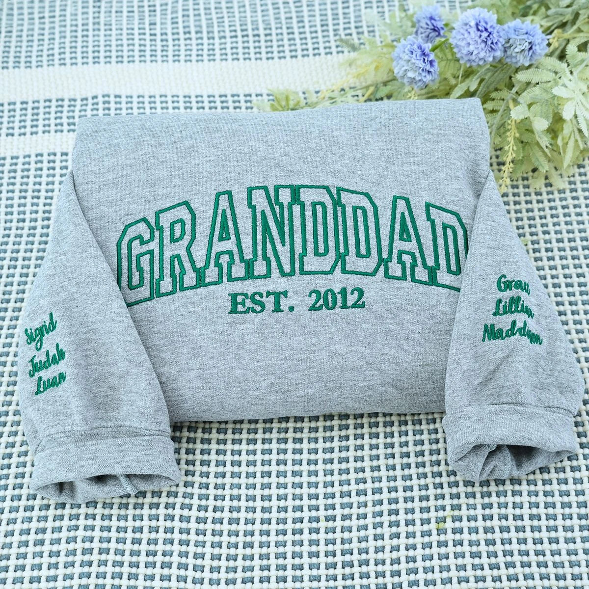 Personalize Grandpa Sweatshirt with Grandkids Names on Sleeve, Embroidered Granpa Hoodie, Gift for Father's Day
