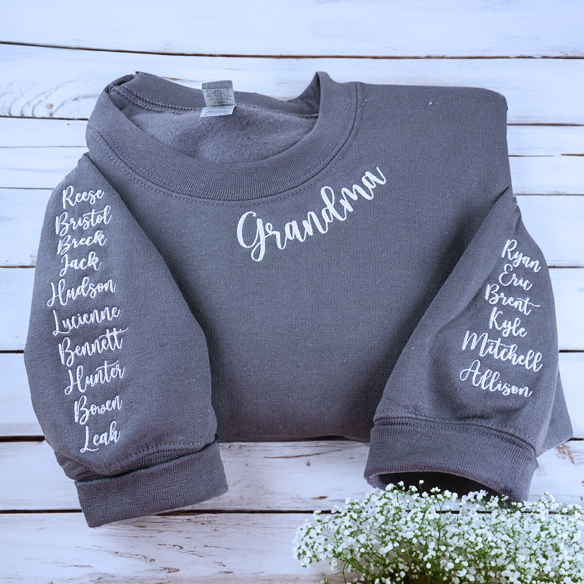 Personalized Gifts for Mama with Embroidered Kids' Names on Sleeve Sweatshirt or Hoodie