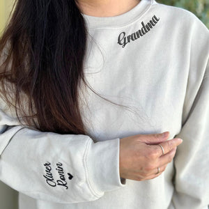 Custom Embroidered Nanny Sweatshirt with GrandKids Names on Sleeve, Personalized Gift for Nanny, New Nanny Mother's Day Birthday Gift