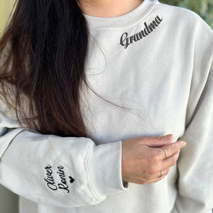 Nonnie Sweatshirt or Hoodie with Embroidered Names on Sleeve