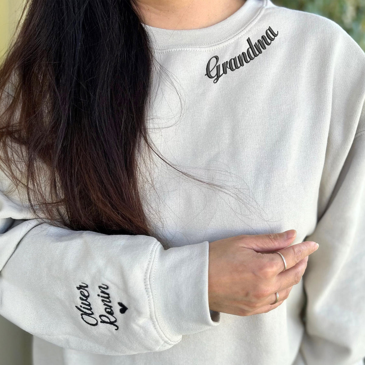 Nini Sweatshirt or Hoodie with Embroidered Child's Names on Sleeve