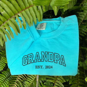 Comfort Color® Embroidered Grandpa Est Sweatshirt, Gift for Father's Day