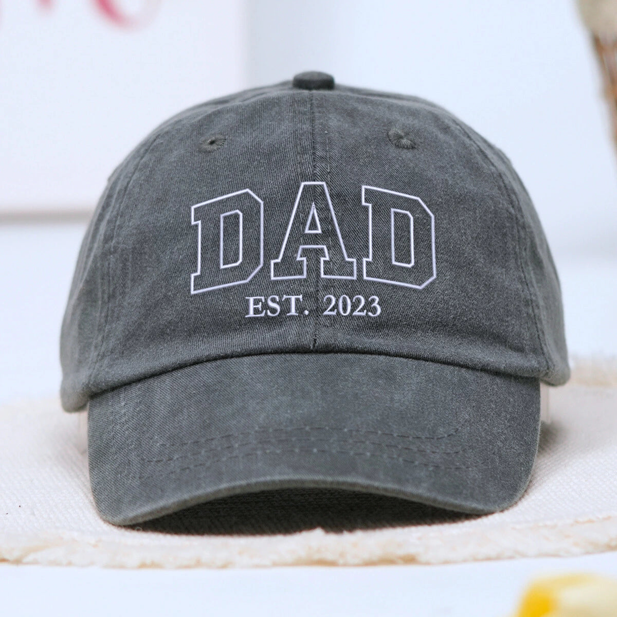 Gray Dad Hat with EST. 2023 embroidery. a meaningful and thoughful gift for dad father's day