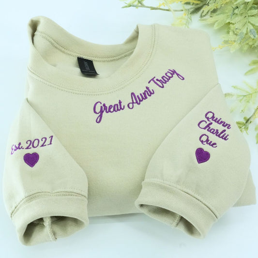 Great Aunt Tracy Sweatshirt or Hoodie, Custom Embroidered Gift for Aunt