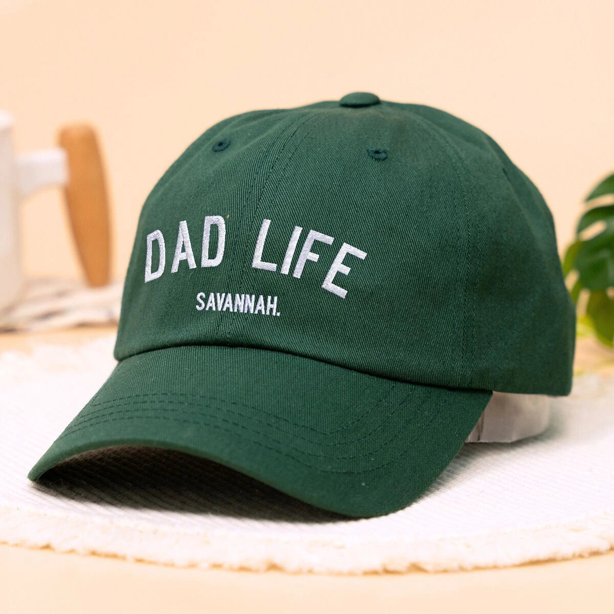 Forest Green Dad Life Hat with Kids names, a meaningful and cozy gift for dad father's day