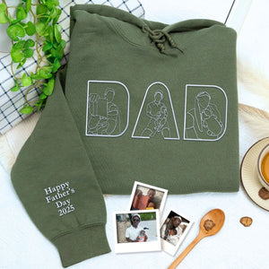Heather Dark Green Dad Portrait with Kid Sweatshirt, a meaningful and cozy gift for father's day dad