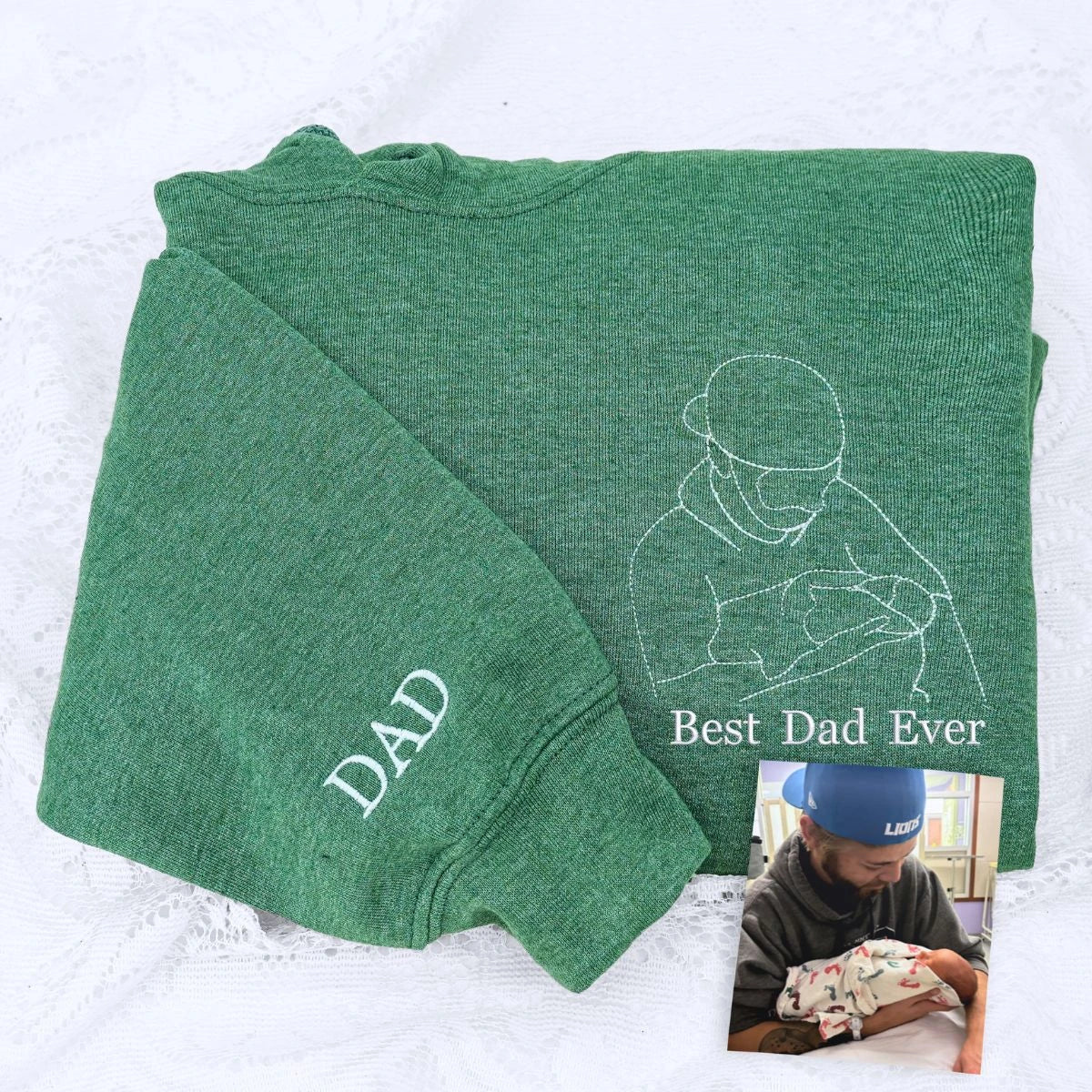 Custom Best Dad Ever Portrait Shirt, Sweatshirt or Hoodie, Personalized Embroidered Father's Day Gift for New Dad