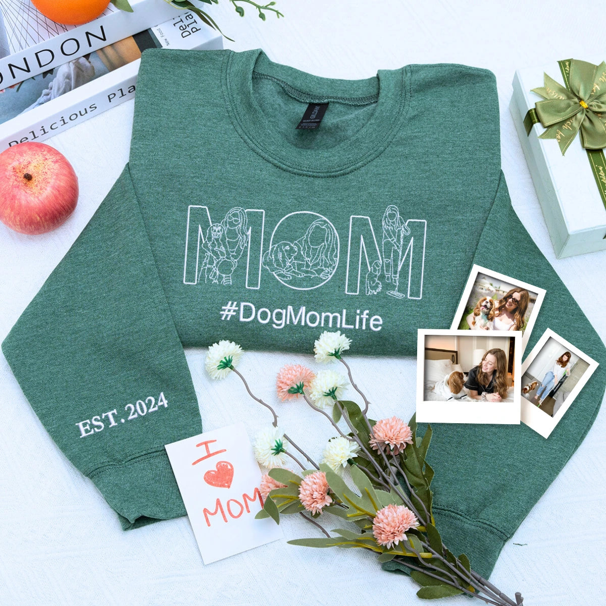 Heather Dark Green Dog Mom Sweatshirt. a meaningful and cozy gift for dog mom