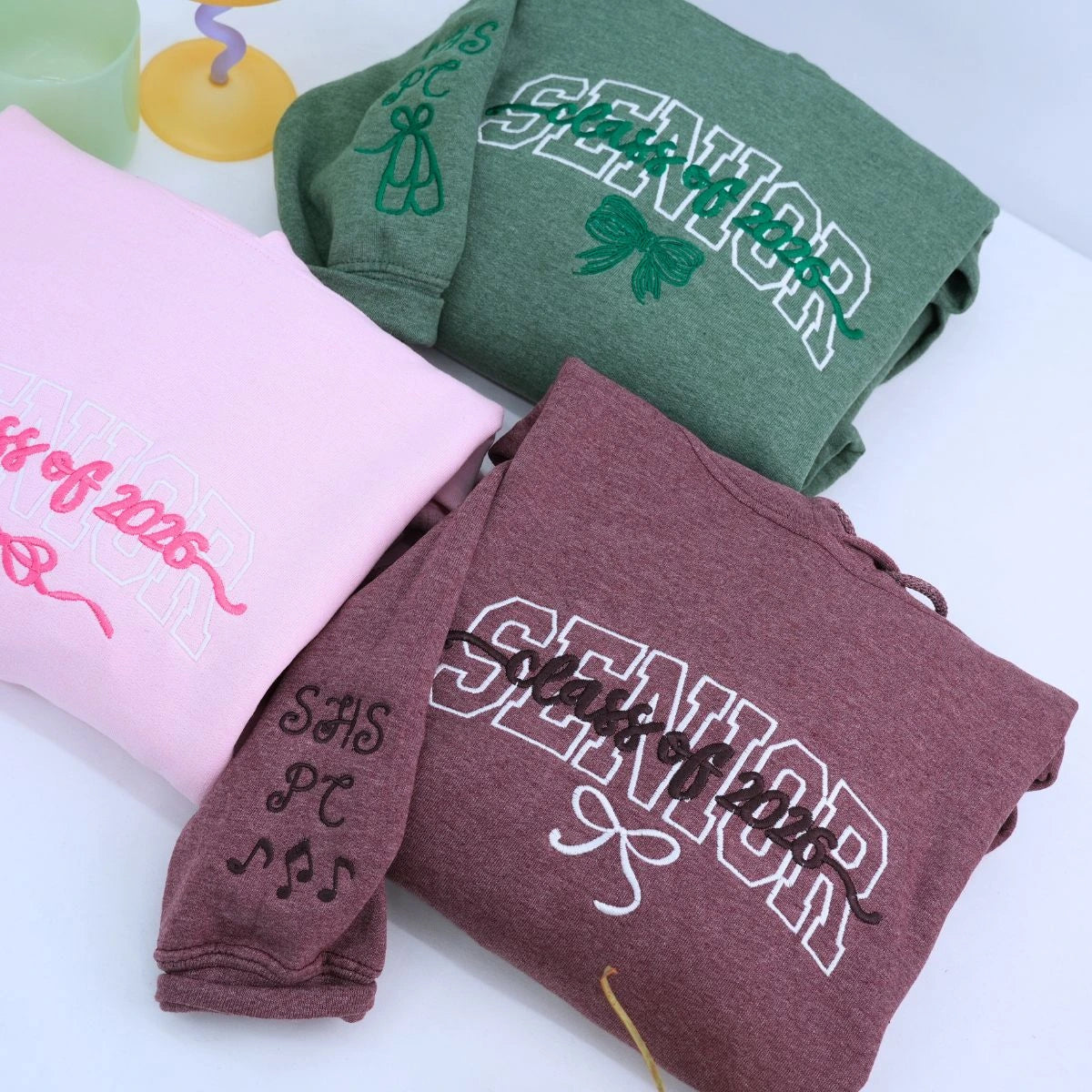 Personalized Coquette Bow Senior Shirt, Sweatshirt or Hoodie, Class of 2026 Embroidered Senior Cheer Gift, Senior Sunrise, Senior Team