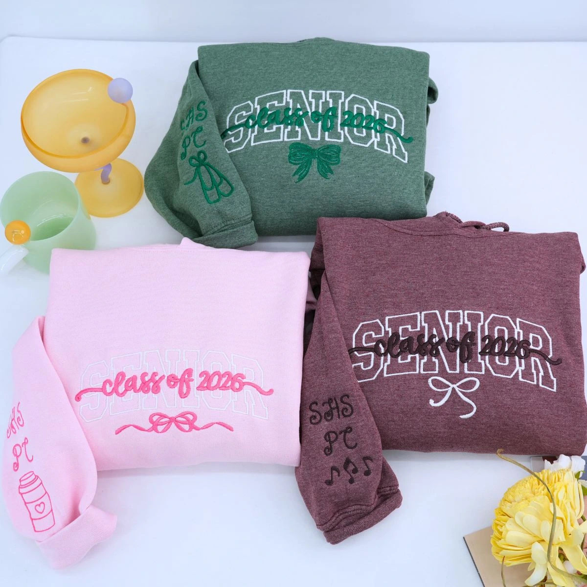 Personalized Coquette Bow Senior Shirt, Sweatshirt or Hoodie, Class of 2026 Embroidered Senior Cheer Gift, Senior Sunrise, Senior Team