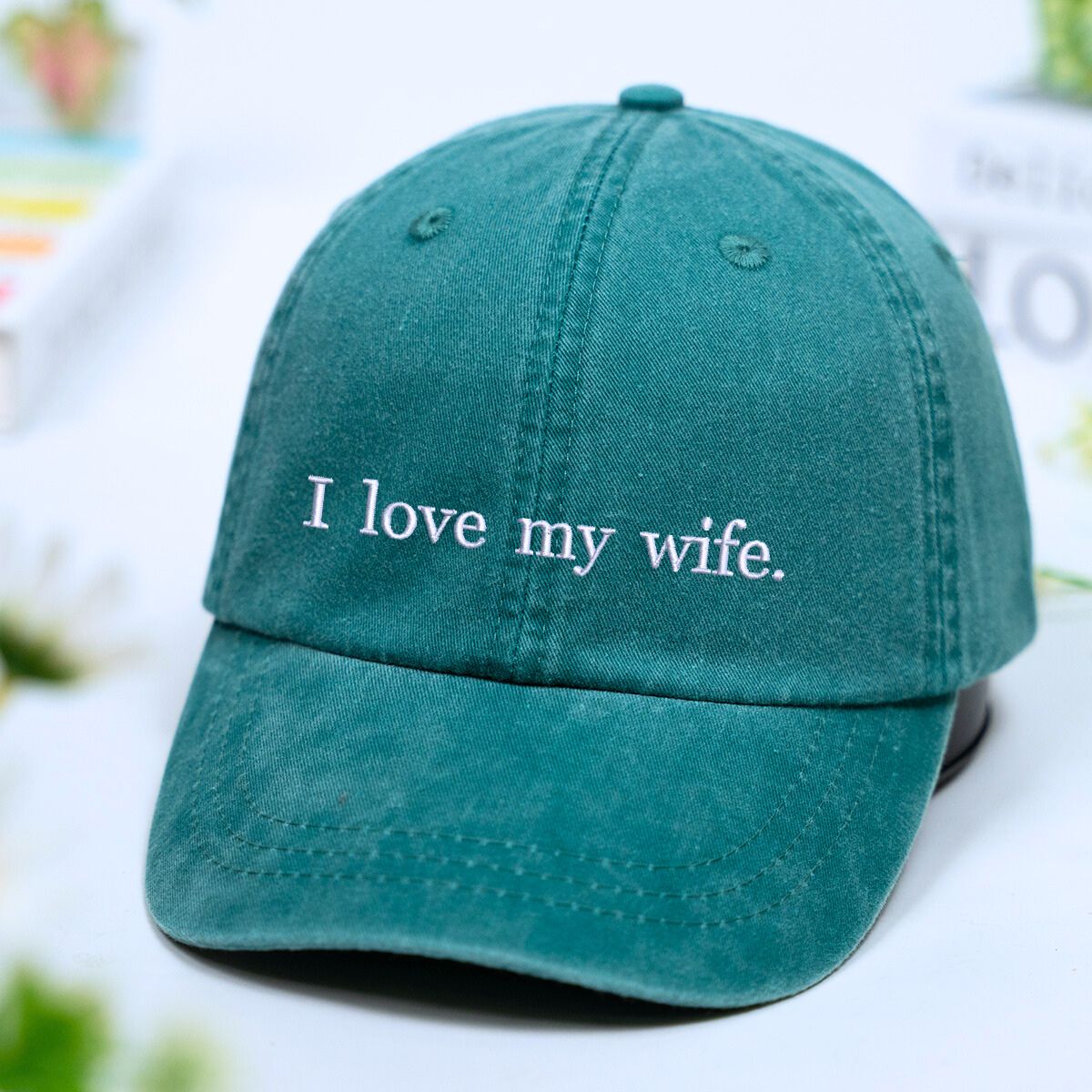 I love my wife forest green hat, a funny gift for husband