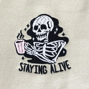 Embroidered Halloween Sweatshirt with Staying Alive Crewneck or Hoodie for Women Men