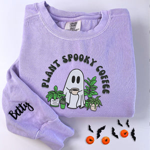 Comfort Color® Embroidered Halloween Ghost Plant Coffee T-Shirt or Sweatshirt