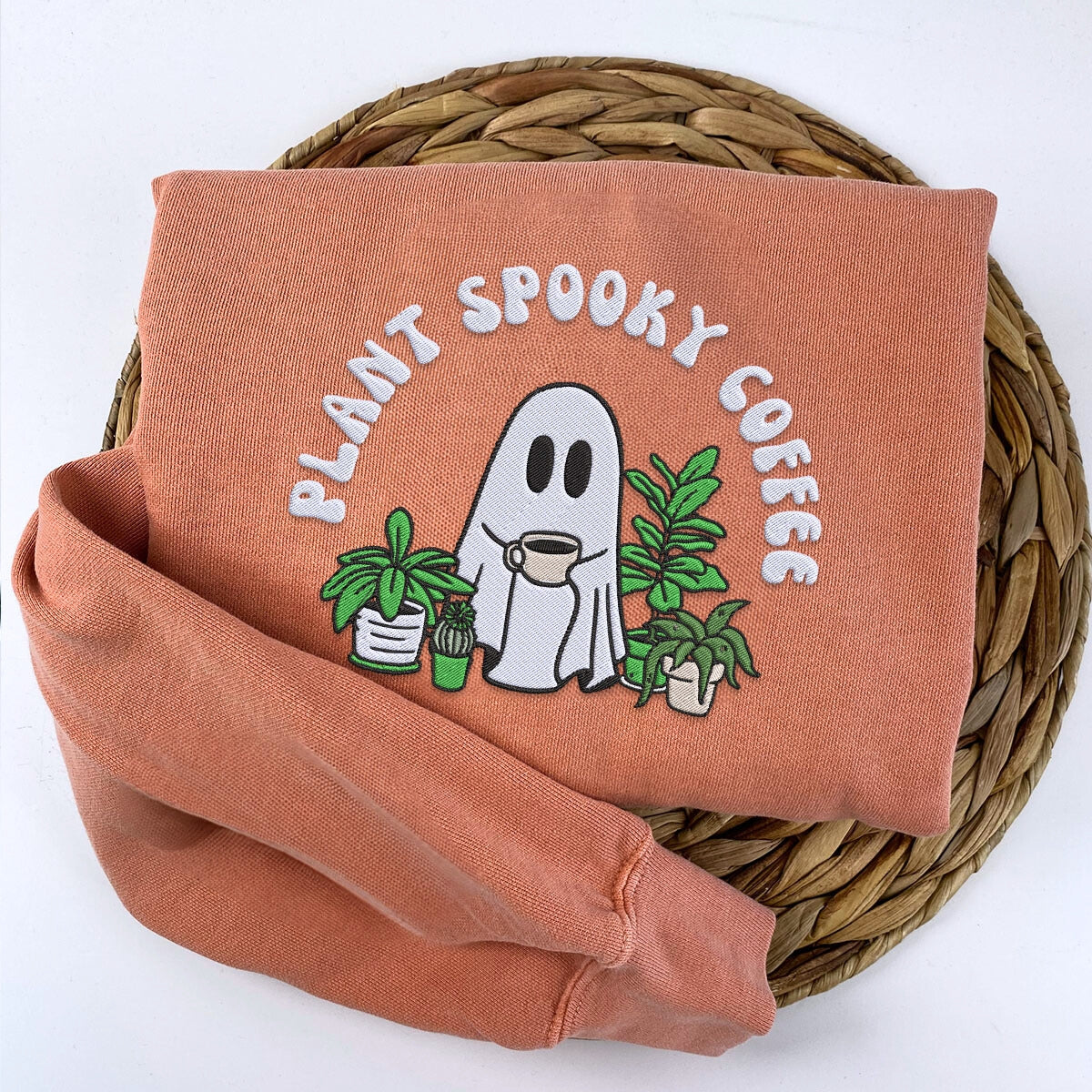 Comfort Color® Embroidered Halloween Ghost Plant Coffee T-Shirt or Sweatshirt