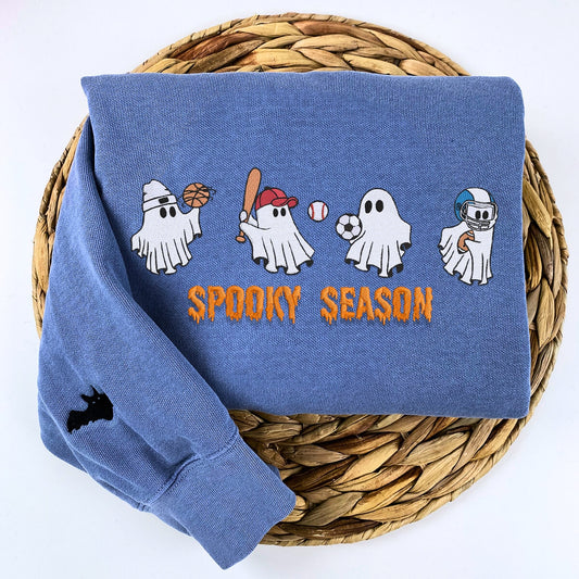 Comfort Color® Embroidered Ghost Playing Sport Spooky Season Halloween T-Shirt or Sweatshirt