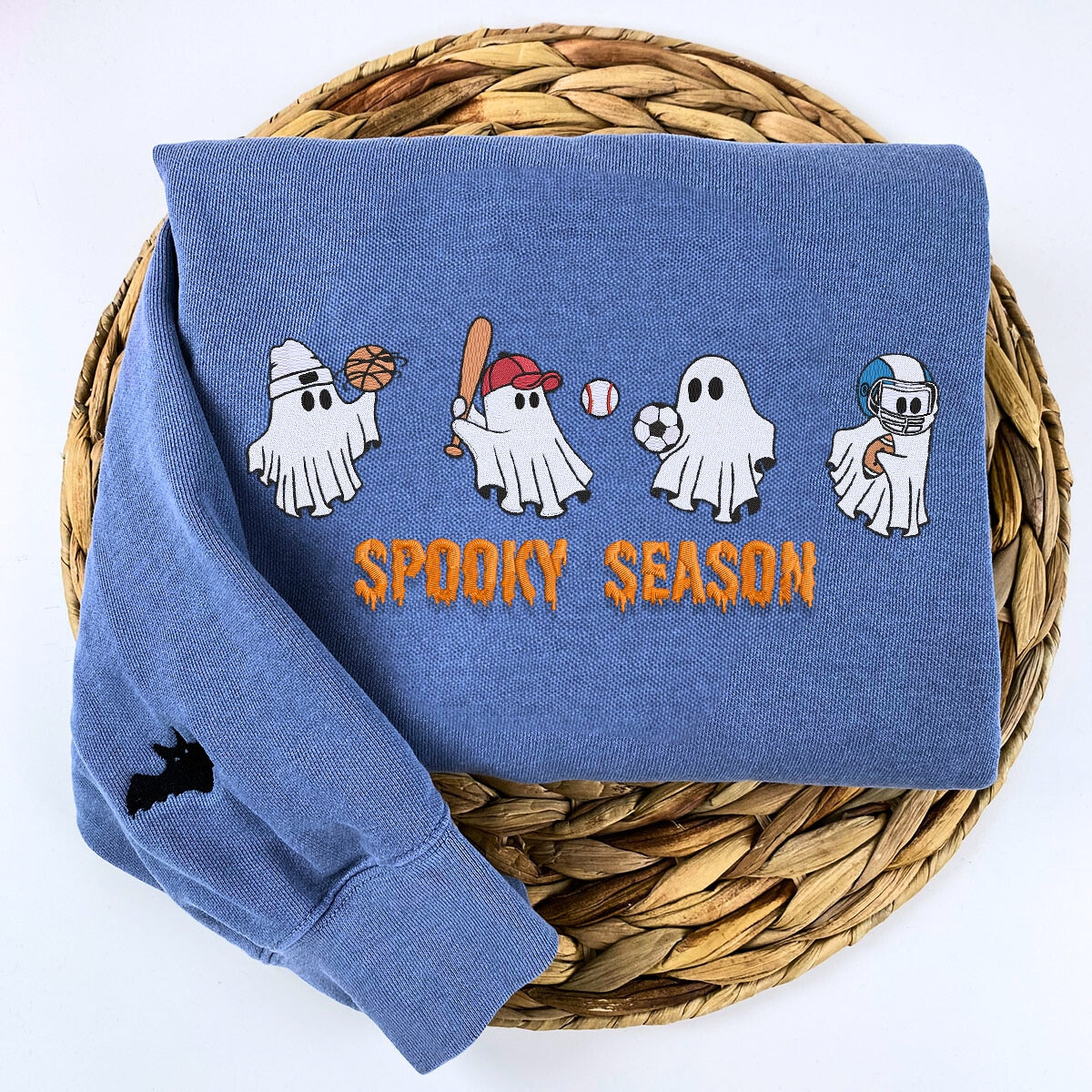 Comfort Color® Embroidered Ghost Playing Sport Spooky Season Halloween T-Shirt or Sweatshirt - Embroly