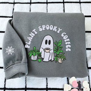 Comfort Color® Embroidered Halloween Ghost Plant Coffee T-Shirt or Sweatshirt