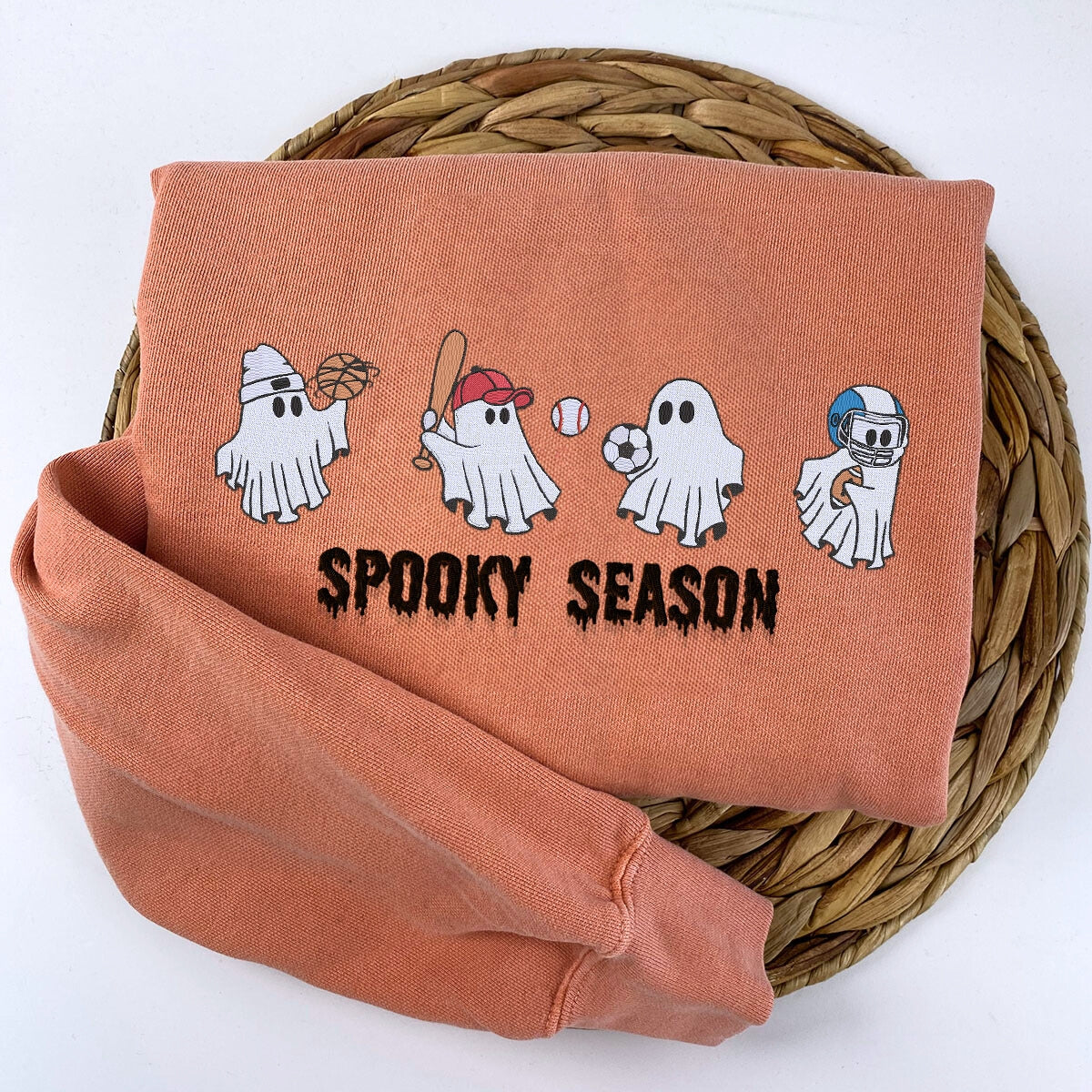 Comfort Color® Embroidered Ghost Playing Sport Spooky Season Halloween T-Shirt or Sweatshirt - Embroly