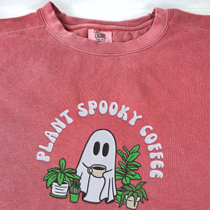 Comfort Color® Embroidered Halloween Ghost Plant Coffee T-Shirt or Sweatshirt