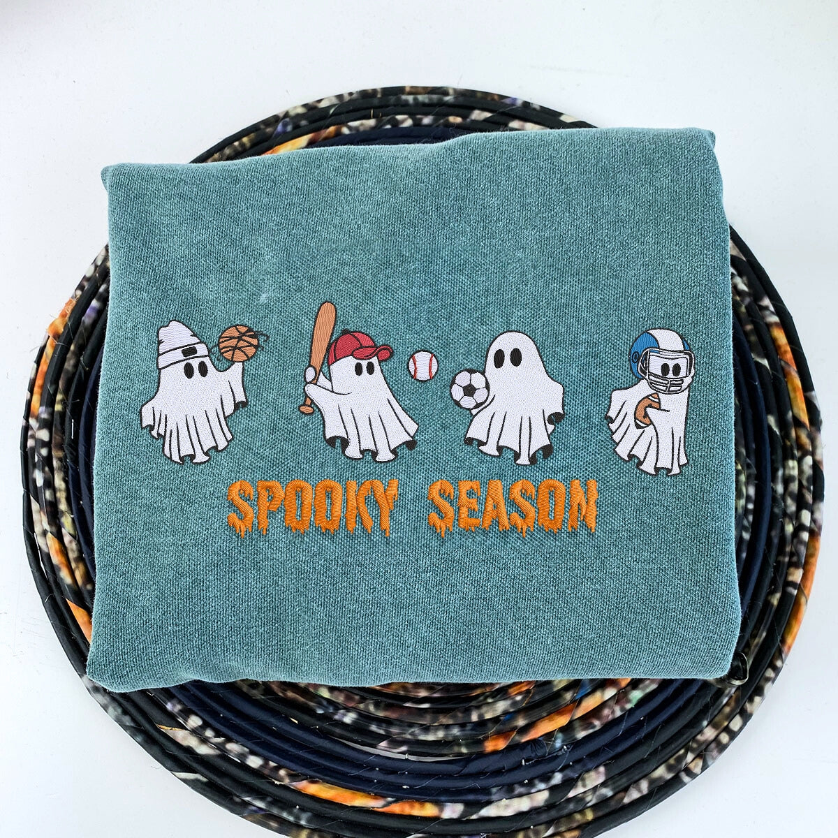Comfort Color® Embroidered Ghost Playing Sport Spooky Season Halloween T-Shirt or Sweatshirt - Embroly