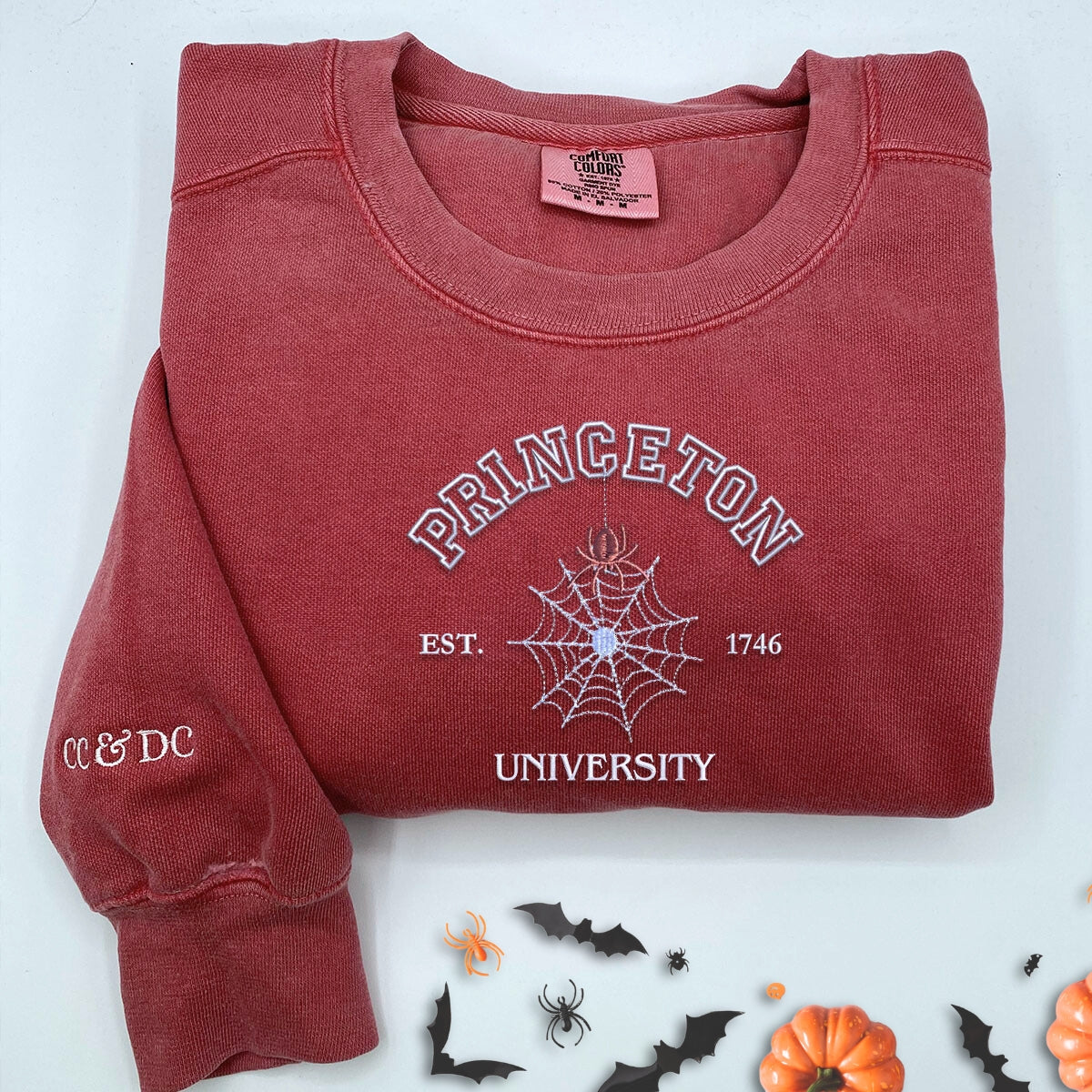 Comfort Color® Custom Embroidered University Spiderweb Halloween T-Shirt or Sweatshirt