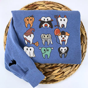 Comfort Color® Embroidered Spooky Halloween Dentist Teeth T-Shirt or Sweatshirt