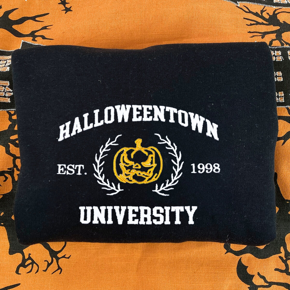 Halloween town University Pumpkin School of Ghouls Scary Est 1998 Halloween Sweatshirt, Hoodie Embroidered - Embroly