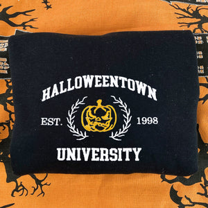 Halloween town University Pumpkin School of Ghouls Scary Est 1998 Halloween Sweatshirt, Hoodie Embroidered