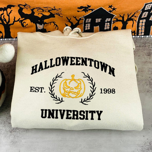 Halloween town University Pumpkin School of Ghouls Scary Est 1998 Halloween Sweatshirt, Hoodie Embroidered