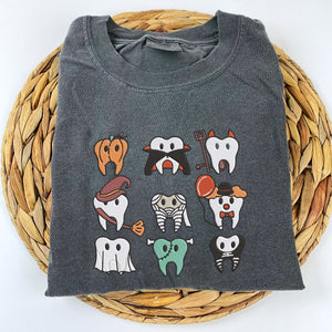 Comfort Color® Embroidered Spooky Halloween Dentist Teeth T-Shirt or Sweatshirt