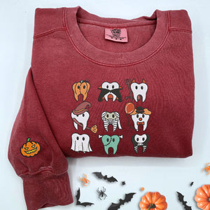 Comfort Color® Embroidered Spooky Halloween Dentist Teeth T-Shirt or Sweatshirt