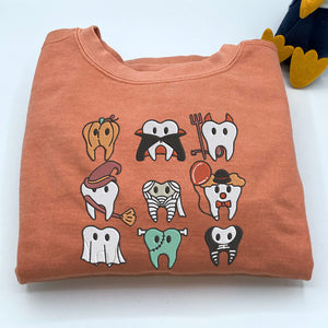 Comfort Color® Embroidered Spooky Halloween Dentist Teeth T-Shirt or Sweatshirt