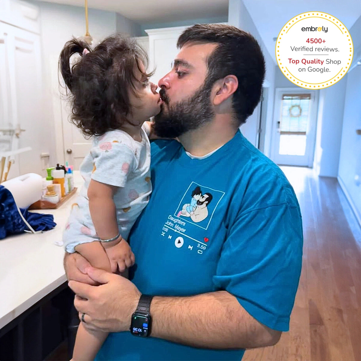 Personalized Dad T-Shirt, Father's Day Gift with Embroidered Photo Portrait, New Dad Sweatshirt or Hoodie