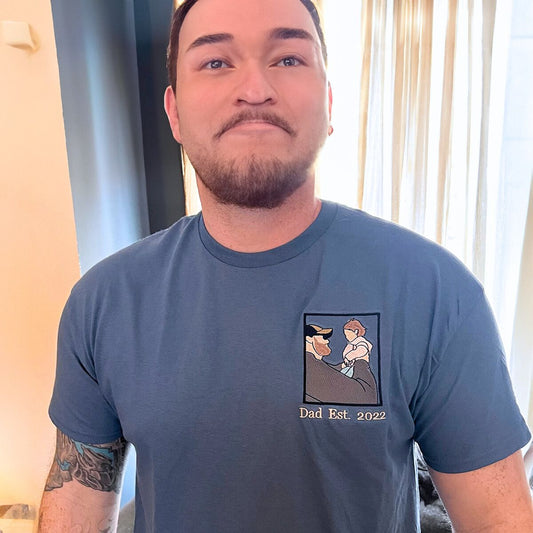 First Fathers Day Gift Idea with Custom Embroidered Comfort Color® T-Shirt