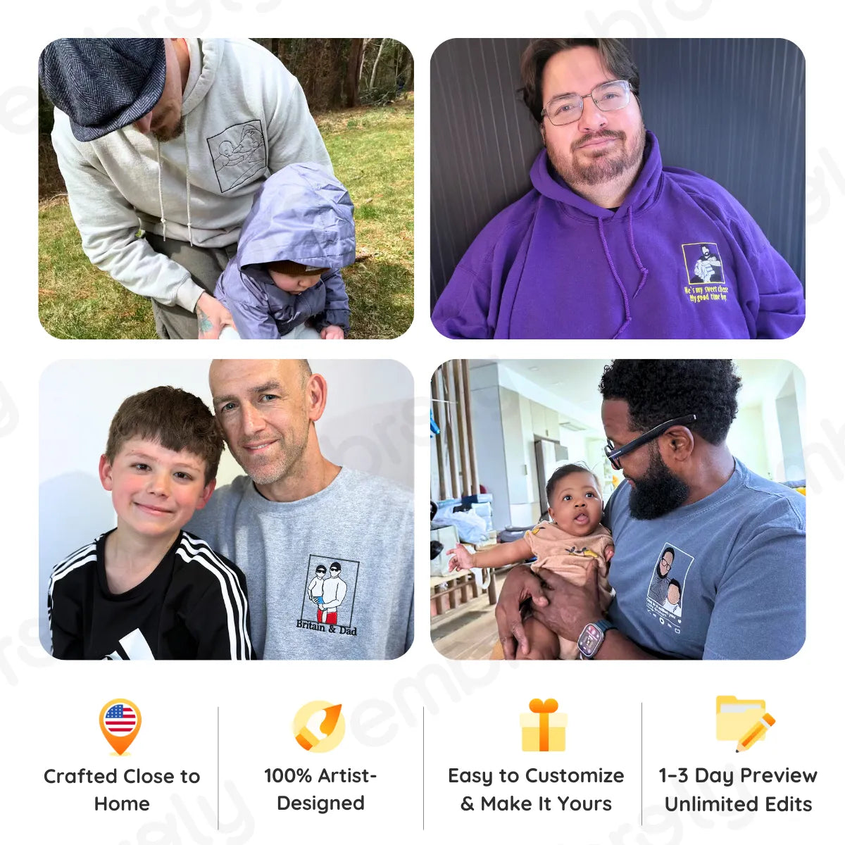 Personalized Dad T-Shirt, Father's Day Gift with Embroidered Photo Portrait, New Dad Sweatshirt or Hoodie