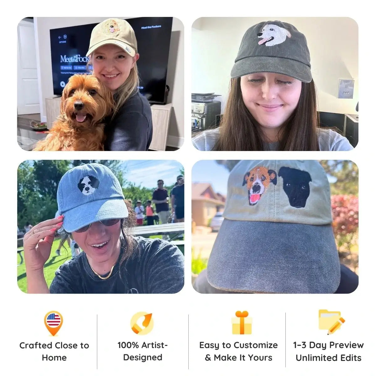 Personalized Pet Dyed Hat - Embroidered Photo Text - Unique Dog Cat Lover Gift Idea