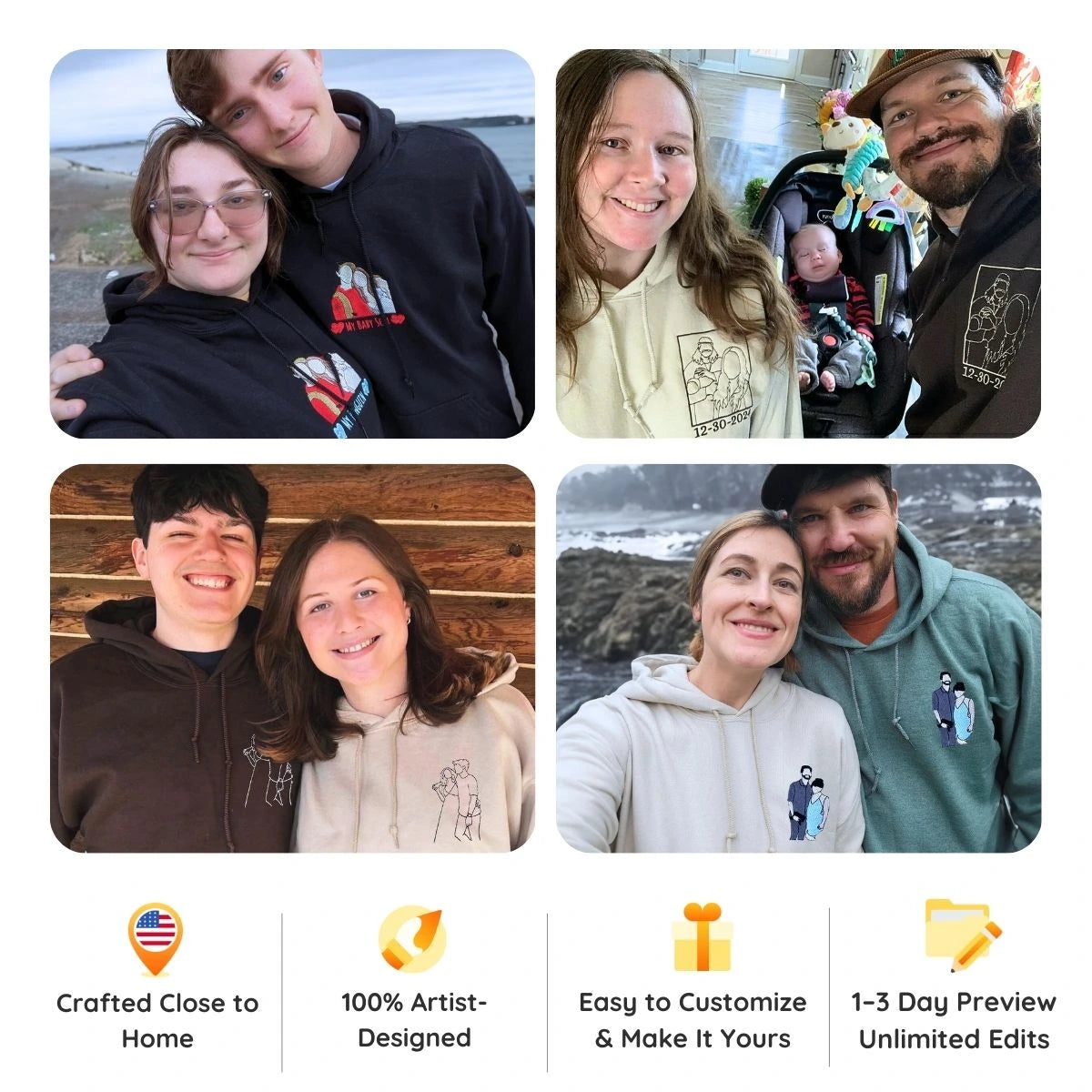 Custom Photo on Hoodie, Outline Photo Sweatshirt Embroidered