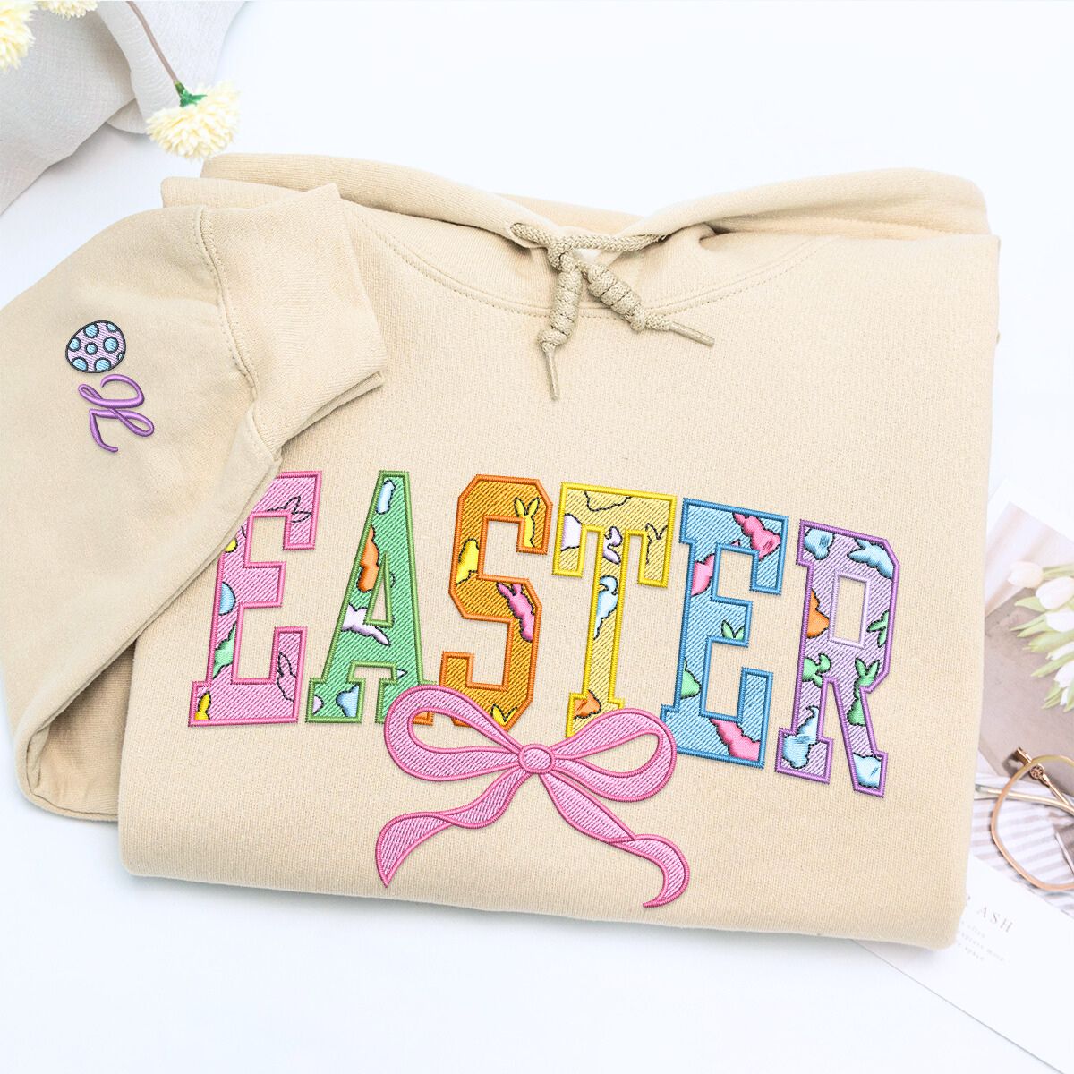 Happy Easter Sweatshirt or Hoodie, Custom Embroidered Gift for Easter Day