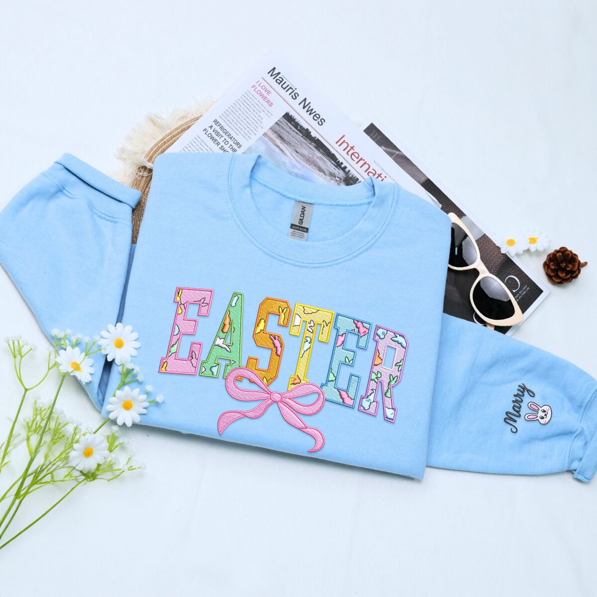 Happy Easter Sweatshirt or Hoodie, Custom Embroidered Gift for Easter Day