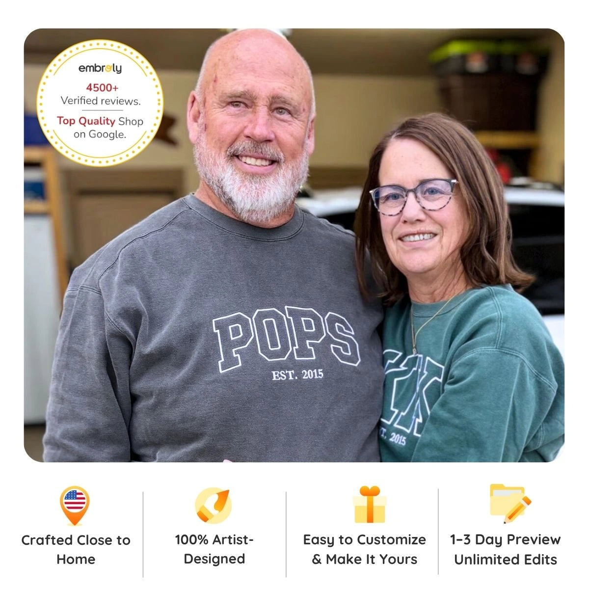 Comfort Colors Custom Dada EST T-Shirt or Sweatshirt, Personalized Embroidered Gift for Dada Dad Father's Day