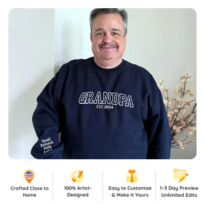 Personalized Gift for Papa with Embroidered Est Year Sweatshirt or Hoodie