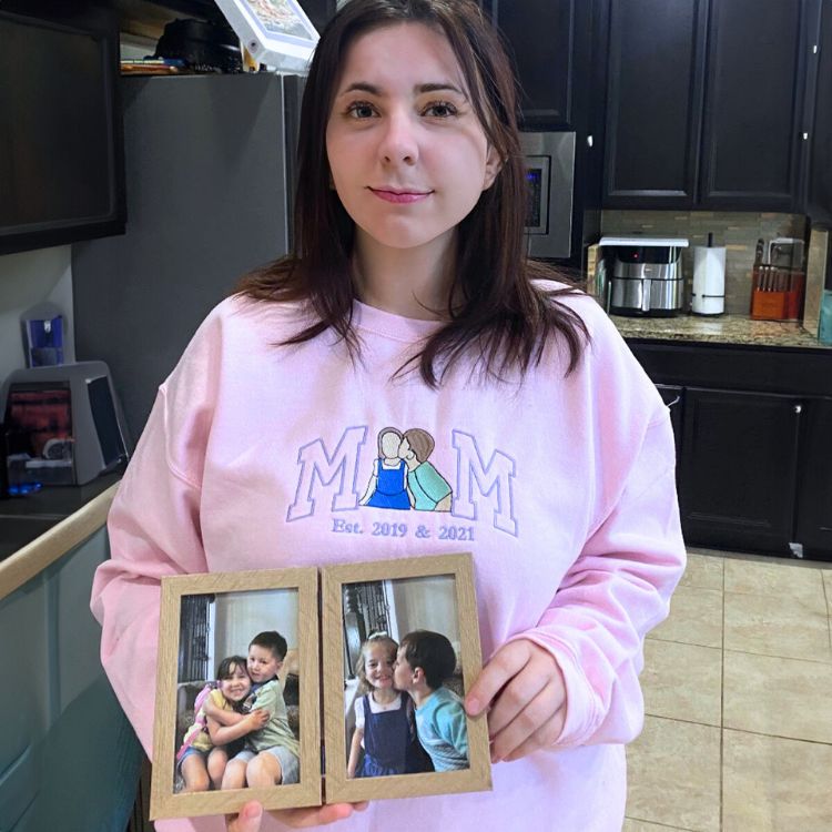 Personalized This Awesome Mom Belongs To Portrait Shirt, Sweatshirt or Hoodie, Embroidered Gifts for Mom Mother's Day