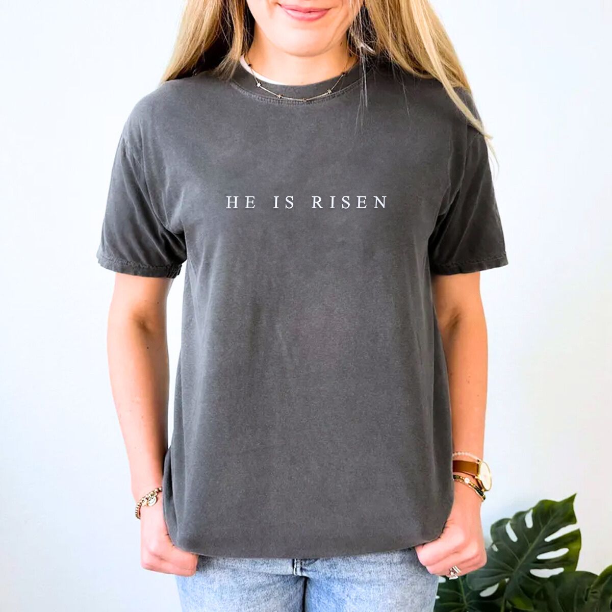 Comfort Colors He Is Risen T-Shirt or Sweatshirt, Custom Embroidered Gift for Easter Day