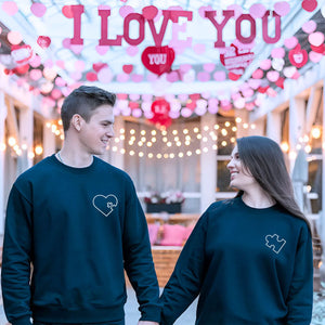 Heart Puzzle Hoodie or Sweatshirt, Custom Embroidered Valentine Gift For Wife Husband